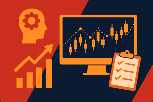 ایلوستریشن مفهومی از فرآیند معامله‌گری و ذهنیت تریدر موفق با رویکرد داده‌محور در بازارهای مالی